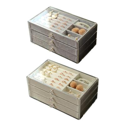 Jewelry Display Storage Box with Removable Dividers 3 Drawers Jewelry Trays Organizer for Earring Necklace Bracelet