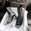 High Heels Ankle Boots for Women Spring Autumn Shoes Woman Square Toe Soft Leather Cool Boot Black Flip-flops Thick Heel Sandals