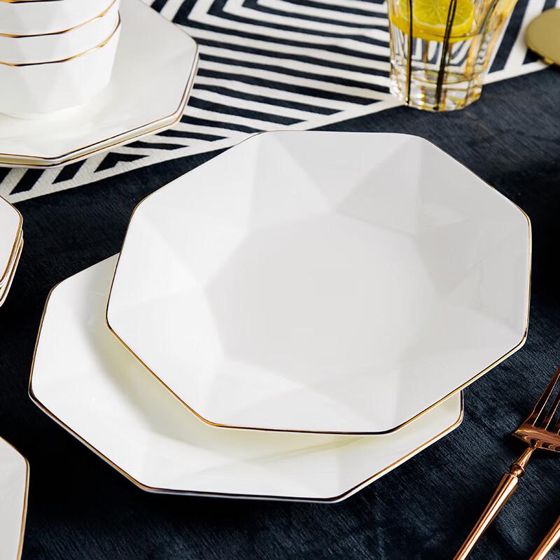 LISM 28-Piece Octagonal Ceramic Dinnerware Set with Gold Rim