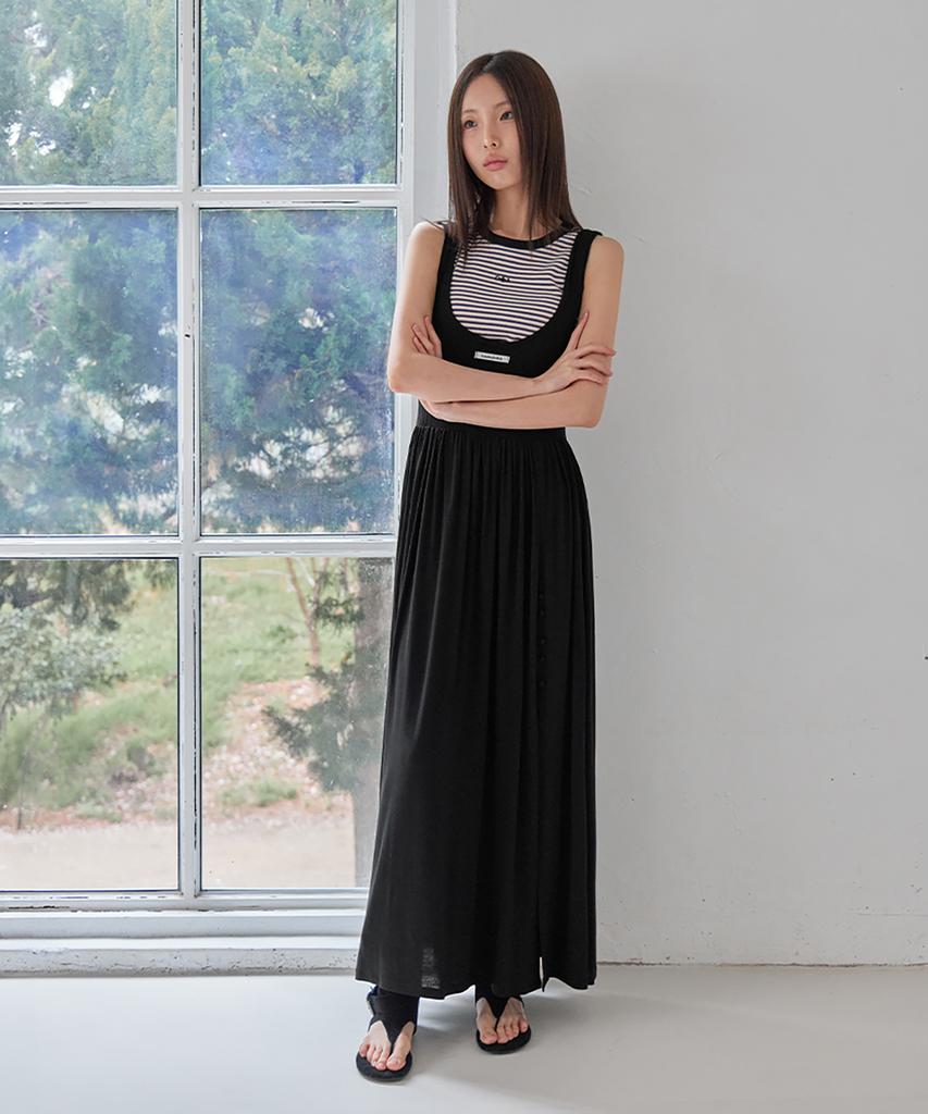 Leondeondada Draped Shirring 2-Way Maxi Dress, Black