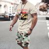 Summer Fashion Casual Men's Suit Gradient 3D Printed Sportswear Short-sleeved Suit Oversized Round Neck T-shirt Shorts 2-piece