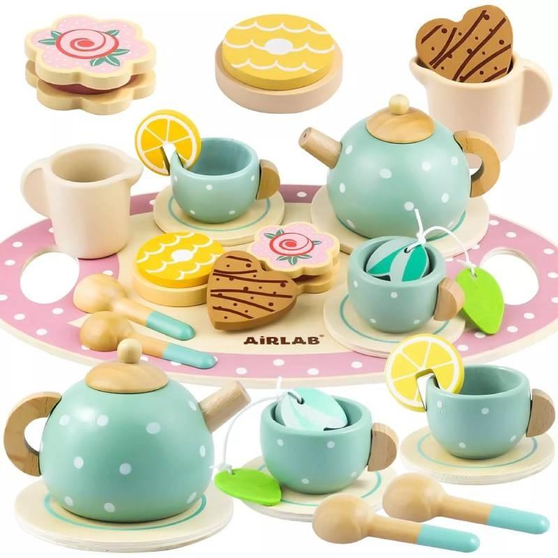Colorful Wooden Ice Cream Shop Pretend Play Set For Kids With Realistic Tea Set Features