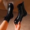 Cizme moderne din piele PU neagră pentru femei, toamnă-iarnă, cu șireturi, cu platformă, botine până la gleznă, cu fermoar, cu pluș scurt, pentru femei