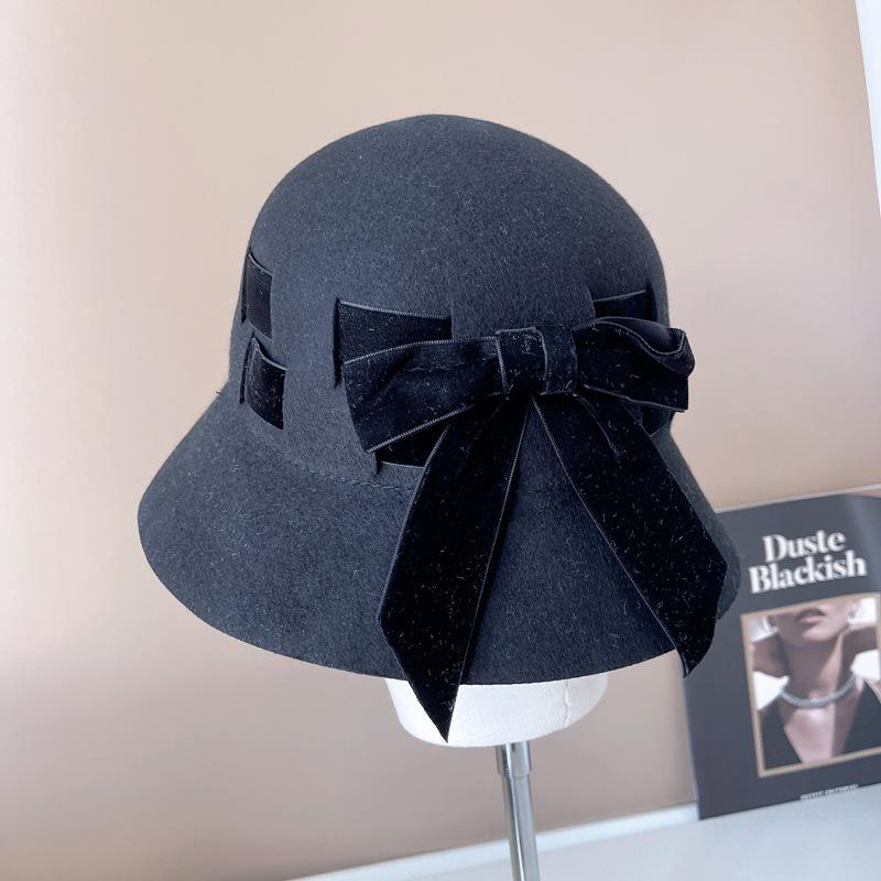 Japanese Style Australian Wool Fisherman Hat High Quality Autumn and Winter Warm Felt Hat Delicate Fashion Velvet Bow Basin Hat