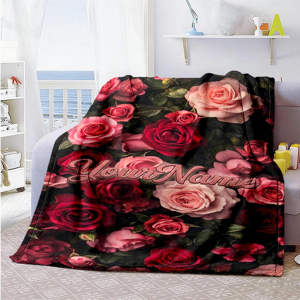 Rose Customize Text Blanket Lightweight Customizable Blanket Comfortable Versatile for Livingroom Office Home Decor Office Chair Four Seasons Universa