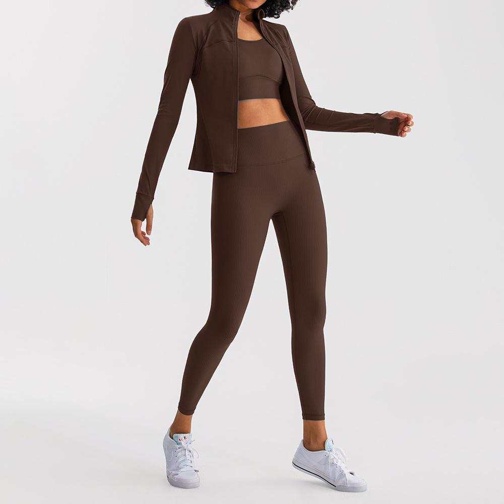 

Женский рубчатый костюм для йоги: Топ с длинным рукавом для похудения и спортивная одежда для контроля живота с эффектом лифтинга бедер XL каштановый