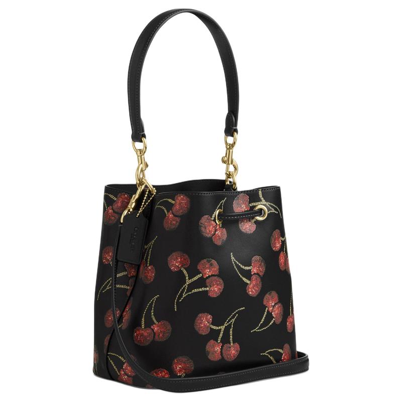Coach Rowan 21 Cherry Print Bucket Bag Cow Leather Shoulder Handbag Small Size Women's Multicolor