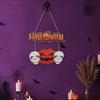 Wooden Halloween Ghost Door Sign 1D Flat Cartoon Halloween Pumpkin Welcome Sign with Lanyard Haunted House Hanging Door Plate