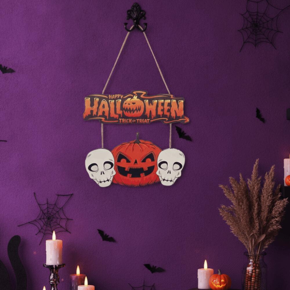 Cartoon Halloween Pumpkin Welcome Sign Wooden Haunted House Hanging Door Plate  Porch