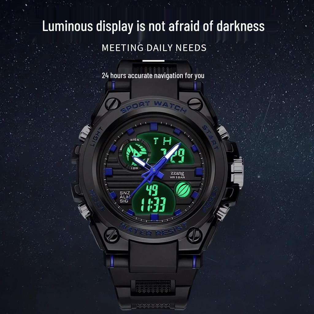 Men's Korean Style Multifunctional Outdoor Sports Luminous Dual Display Electronic Watch