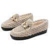 Mode Winter Verdickt Sohle Wollschuhe Frau Plüsch Fell Ballerinas Baumwolle Slipper Damen Marke Kristallkette Mokassin Femme Lammwolle Sneaker