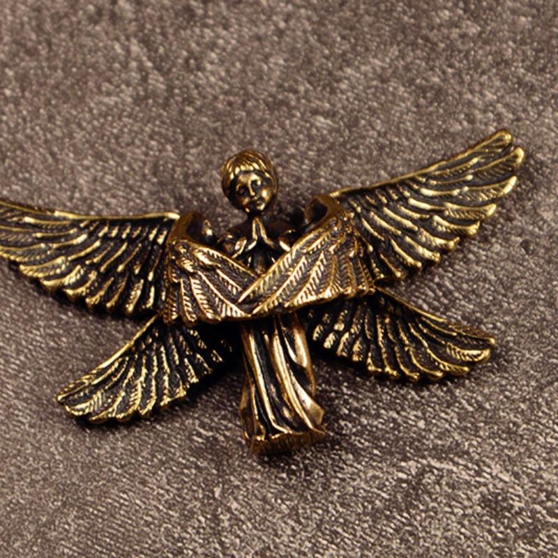 1 PC Six Winged Guardian Angel Blessing Ornament Desktop Statue Brass Seraphim Figurine Home Decoration Angel Little Statue