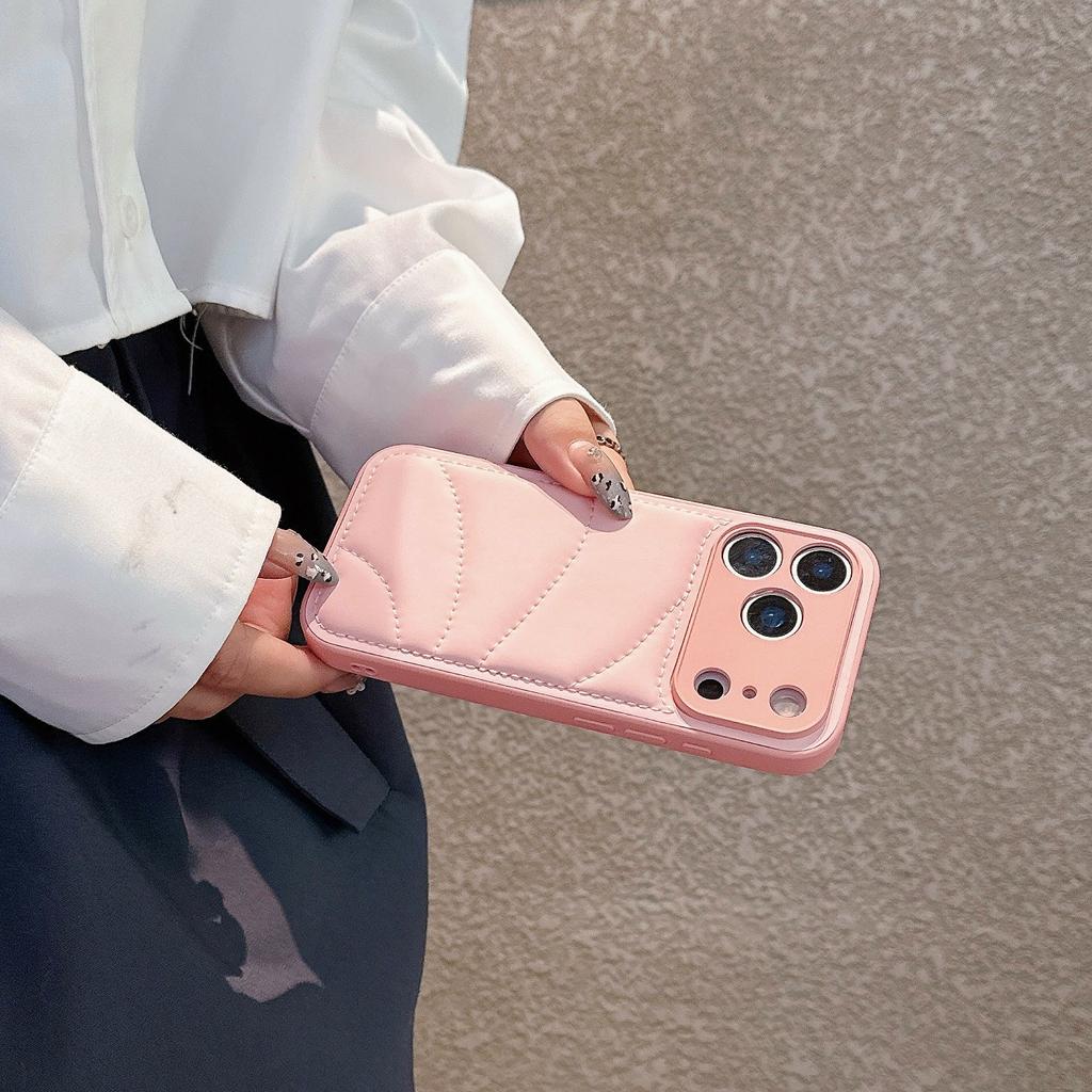 For iPhone 17 Pro Max Case Down Coat Design PU Leather Coated TPU Phone Back Cover