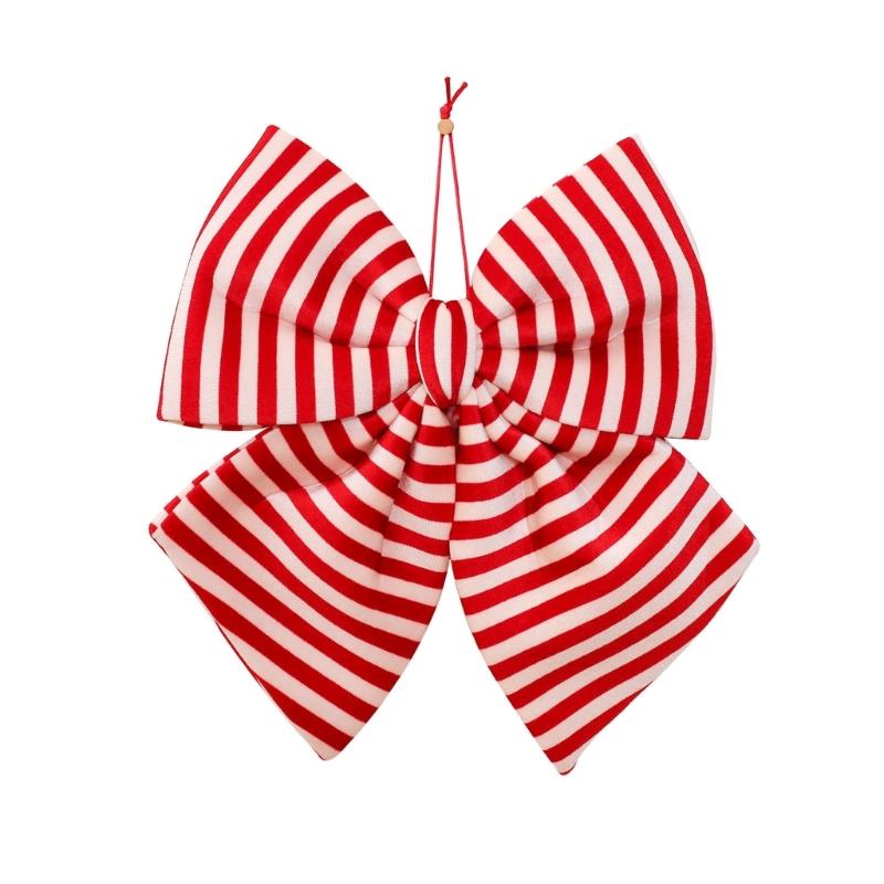 Snoepstokpatroon Kerststrik Ornament Zachte Stof Hangend Accent voor Boom, Krans, Cadeaupresentatie en Feestelijke Kamer