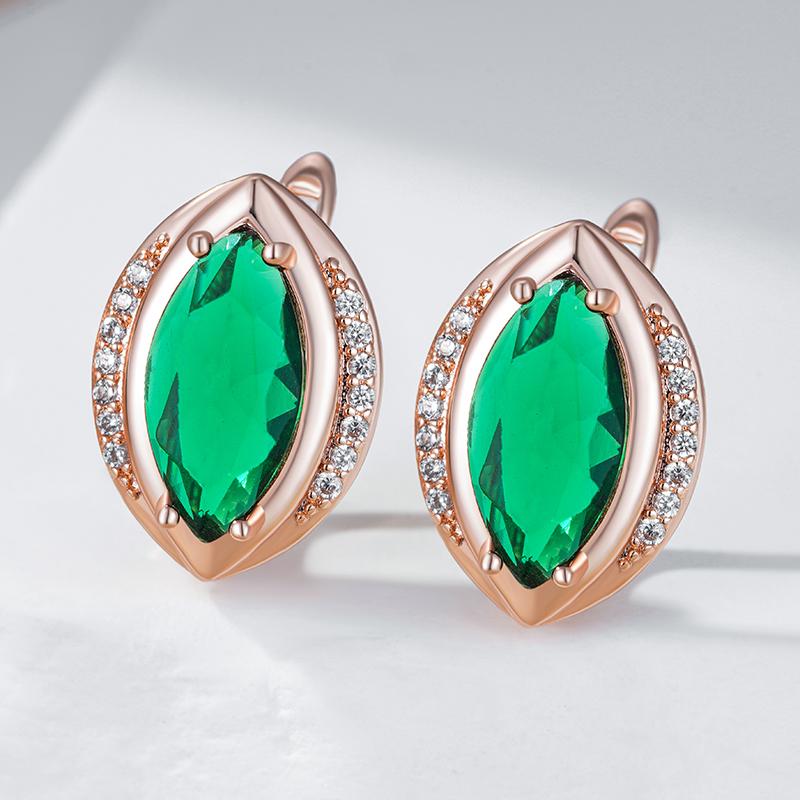 Rose Gold Color Simple Drop Earrings For Women Fashion Rhombus Green Natural Zircon Vintage Wedding Jewelry