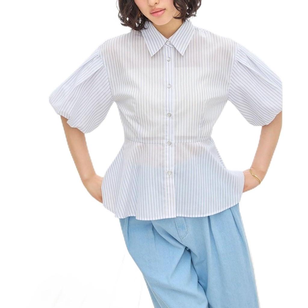 balloon sleeve peplum white [BIS] Cool-to-the-touch shirt, women's, (11)