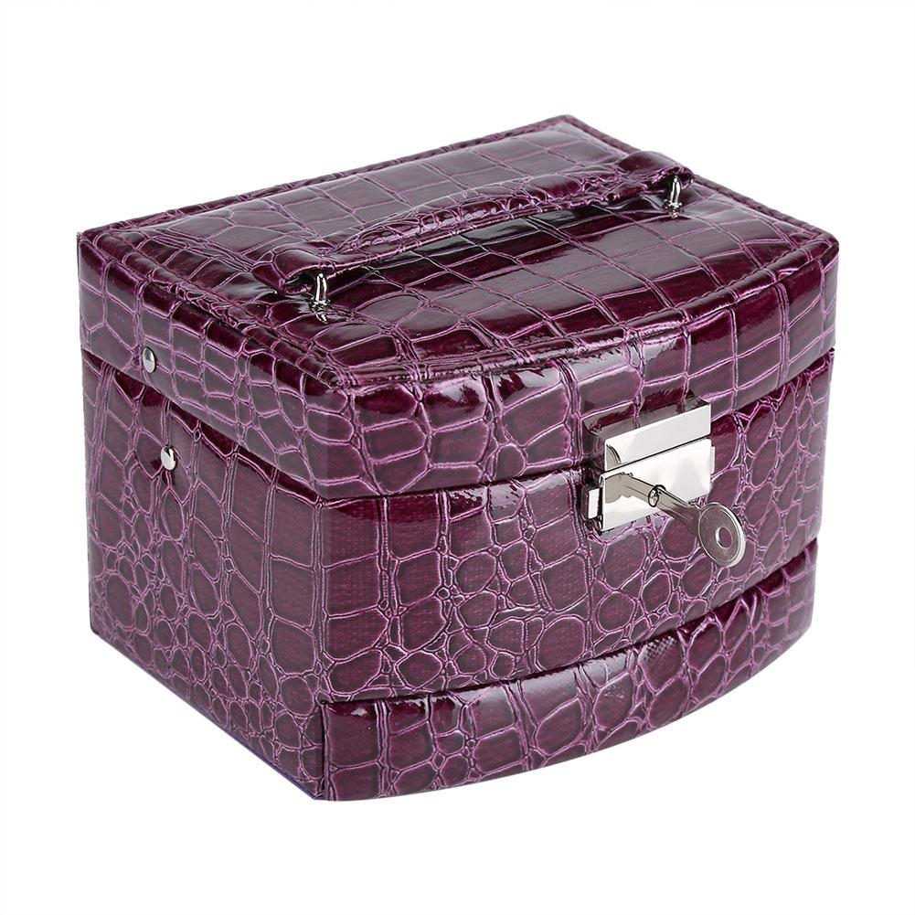 Portable Jewelry Box Storage Multi Layer Organizer Case Ring Earring Necklace Mirror Purple