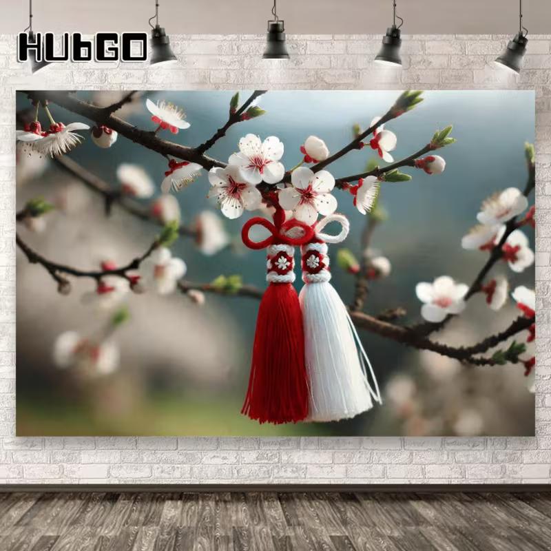 2D Serene Cherry Blossom Tassel Backdrop Traditional Japanese Floral Zen Background 47.2x31.5inch/120*80cm