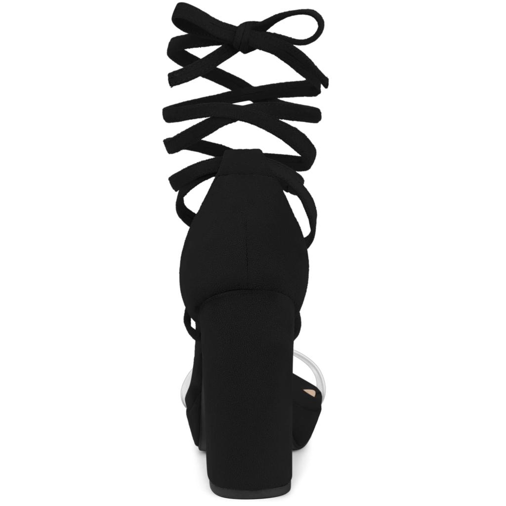 Allegra K Transparente Schnürsandalen mit Plateau-Blockabsatz, Damen, Schwarz, Größe 27.0cm