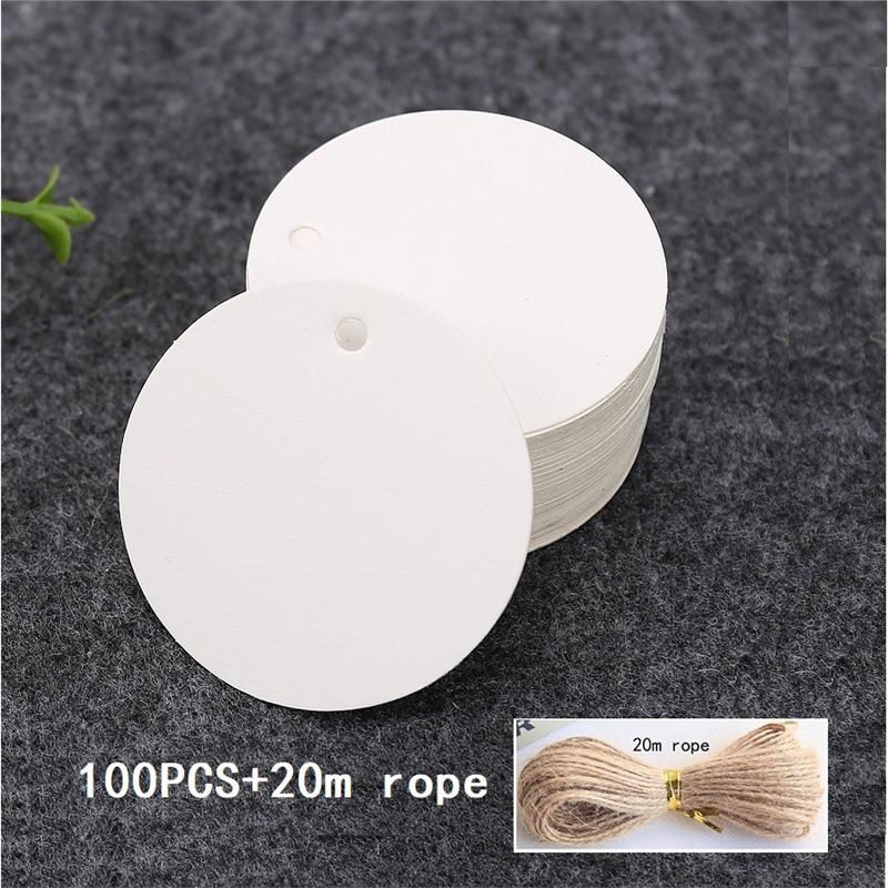 

Упаковка из 100 круглых пустых крафтовых бирок с 20 м пеньковой веревки для подвешивания, выпечки и подарочной упаковки.