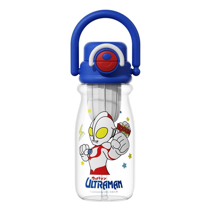 X&W for Ultraman Children Water Bottles Plastic Cartoon Straw Cup with Tea Infuser& Scale Student School Double Drinking Cup