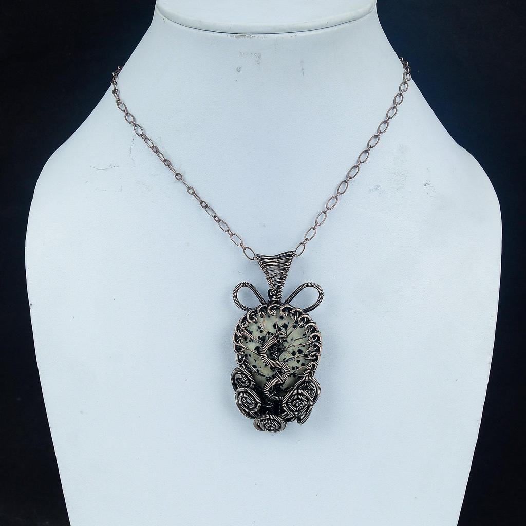 Dalmation Jasper Pendant, Handmade Gemstone Jewelry, 999 Copper Wire Wrapped Pendant Jewelry, Brand New Pendant Gifts For Mom