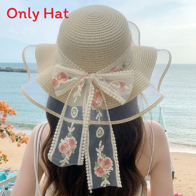 Flower Themed Sun Hat For Women With Large Brim Summer Beach Vacation Fashion Accessory