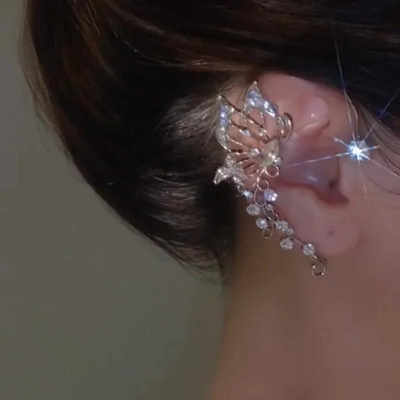 Silver Plated Metal Butterfly Clip Earrings for Women Ear Clips Without Piercing Sparkling Zircon Ear Cuff Fashion Jewelry