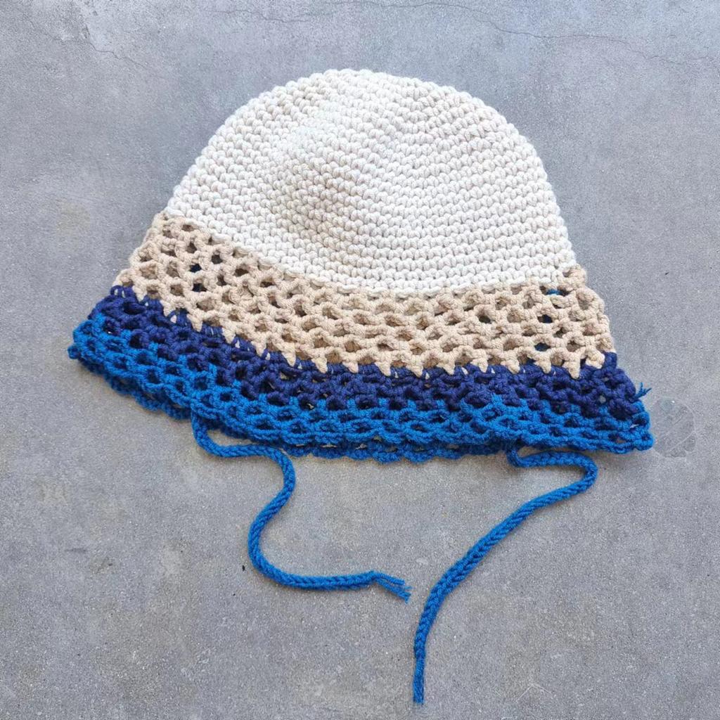 Handmade Bucket Hat Handwoven Colorful Openwork Crocheted Hat for Music Festival Stylish Colorful Fisherman Hat