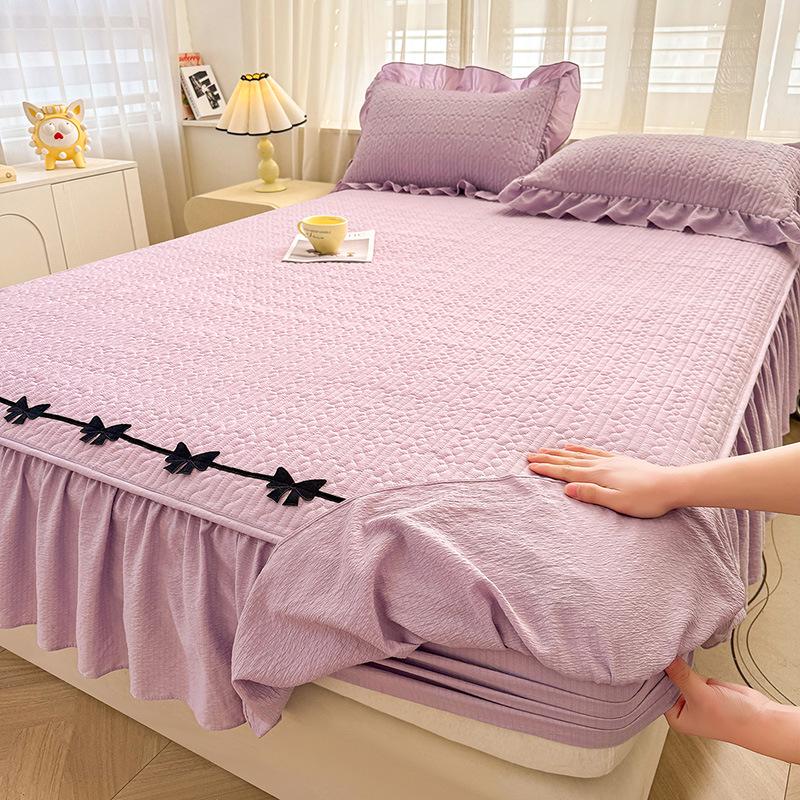 A-Grade Crinkled Double-Layer Bed Skirt & Cover: Non-Slip, Machine-Washable Mattress Protector