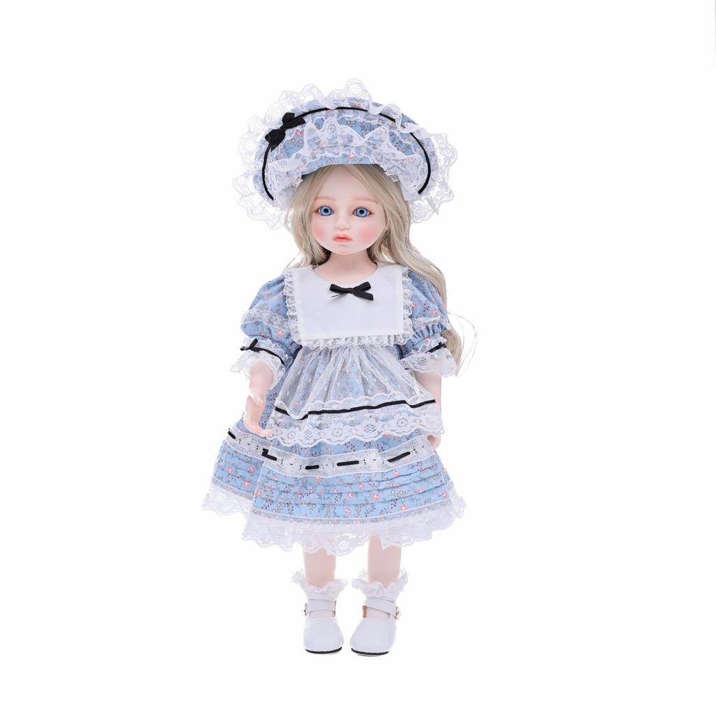 Cloveray Bedårande Vinyl Docka med Vacker Peruk Display Samlarobjekt Gåva för Flickor och Dockälskare 18-tums Hatt/Hårband, Handmålad & Stativ, (namn