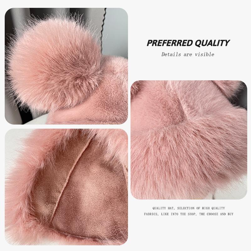Cute Bear Ears Plush Hat Women's Winter Cycling Cold Protection Thickened Warm Face Small Ear Hat