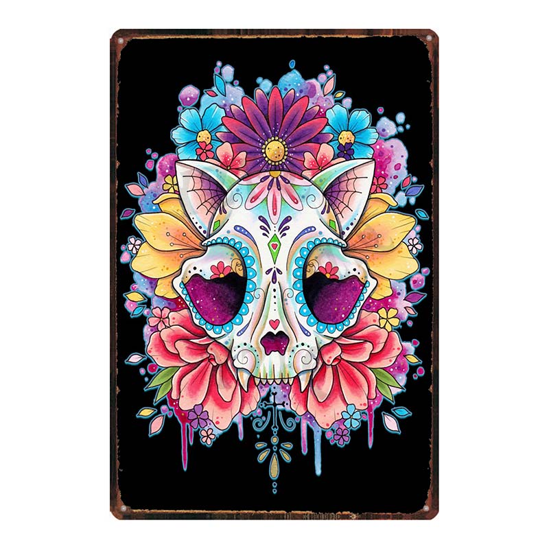 YZFQ  Sugar Skull Plaque Metal Vintage Horror Tin Sign  Wall  Bar Restaurant Home Art Cinema Tattoo Shop Decor Poster DU-7291B