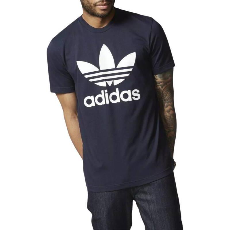 Adidas Originals Logo Print Straight Cut Short Sleeve Pullover T-Shirt Men Tops Blue AY7710