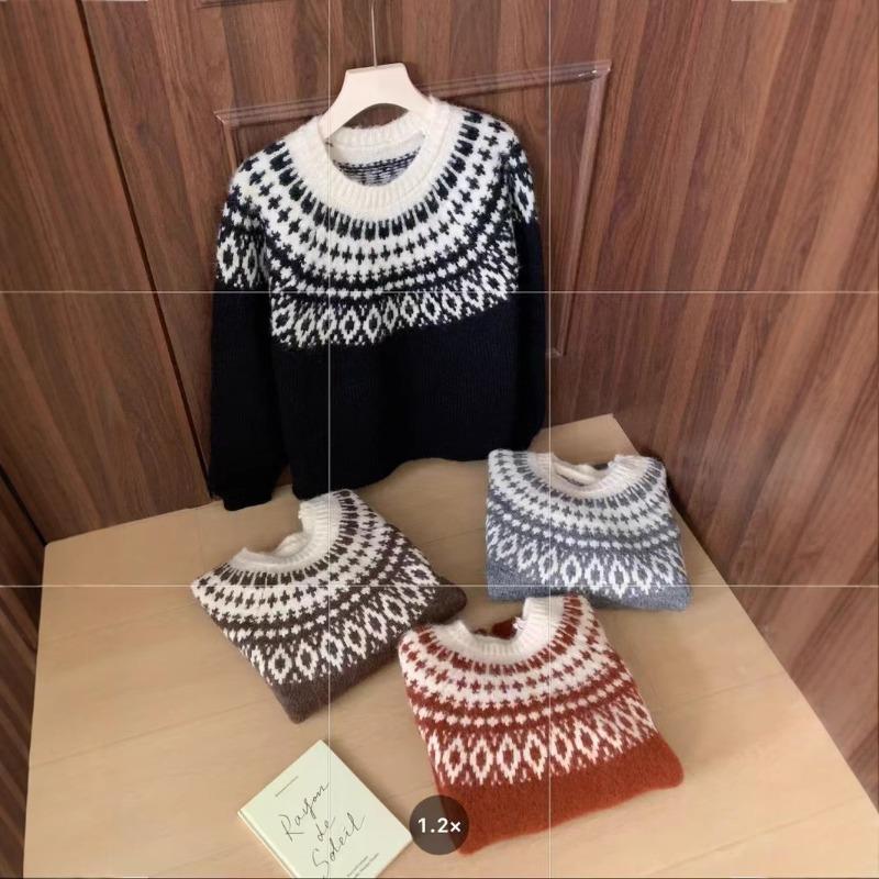 Vintage Versatile Fair Island Knitted Pullover Women's Autumn and Winter Soft Waxy Loose Lazy Christmas Knitted Sweater Top Women