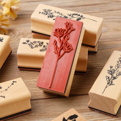 Kawai Exquisite Wooden Flower and Plant Set Stamps Creative Fresh Plant Notebooks DIY Diary Album Decorative 8 Options Lovely
