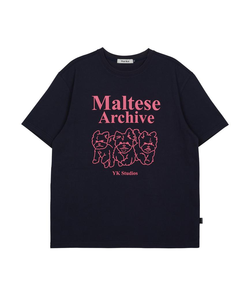 WAIKEI Maltese Archive Line Graphic Short Sleeve T-Shirt Navy