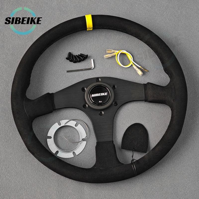 JDM SIBEIKE Racing Suede Steering Wheel Universal Flat Sports Drift Steering Wheel Car Accessories