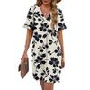 Women's Summer Floral Print Dress Pleated Short Sleeve V-Neck Pocket Casual Dress