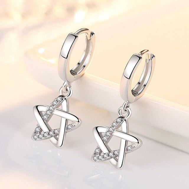 New 925 Sterling Silver Women Earrings Pendant Fashion Five-Pointed Star Micro-inlaid Zircon Pair Ear Studs Earring Jewelry Gift