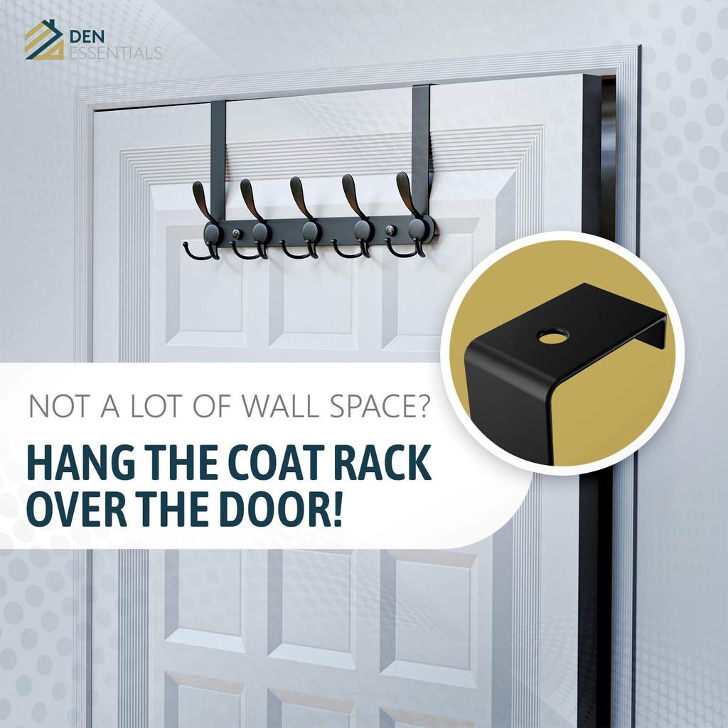 Metal Wall Mounted Coat Rack | 5 Tri-Hooks Hold Up To 50 LBS | On Door Towel Rack Can Be Installed In Minutes - All Setup Tools Included | For