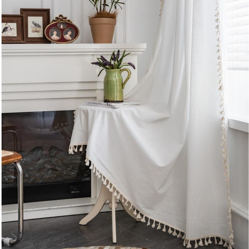 

Semi-blackout Orange Curtains Finished Cotton Fringe Semi-blackout Living Room Bedroom Homestays Bay Window Valance W140 x H45cm&Punching білий