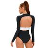 Colorblock Swimsuit Women's Backless Hollow Long-Sleeved Surfer Swimsuit