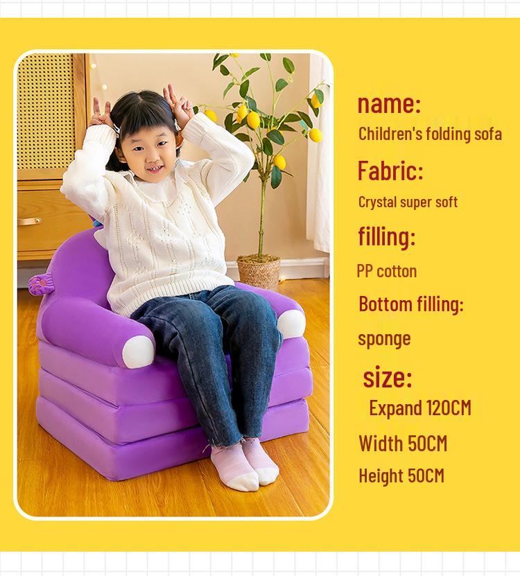 Multi-Function Folding Toddler Sofa: Cartoon Design, Washable Cushion, Perfect for Boys & Girls' Reading and Play.