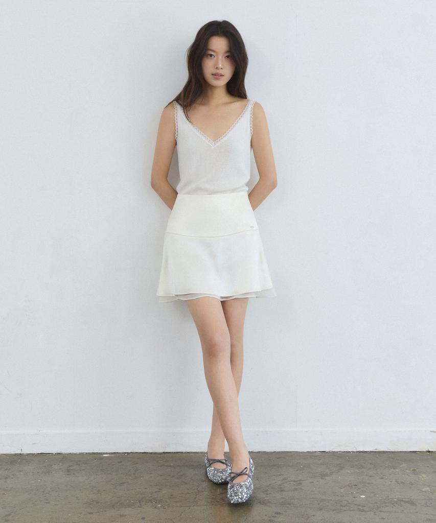 Adowl Satin Flare Layered Mini Skirt - Lemon