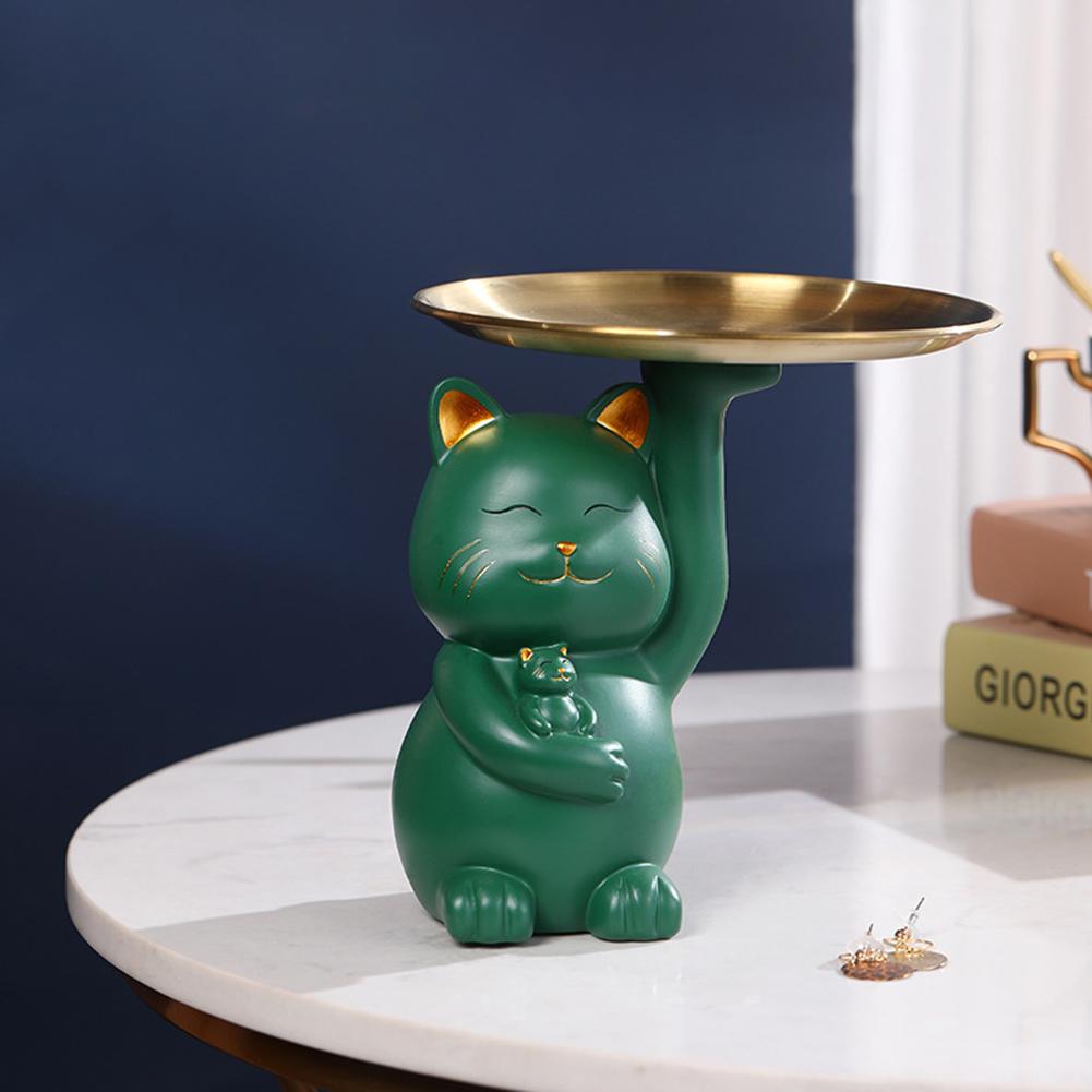 

Resin Cat Artifical Ornaments Key Storage Tray Home Living Room Tea Table Tv Cabinet Decoration green #1