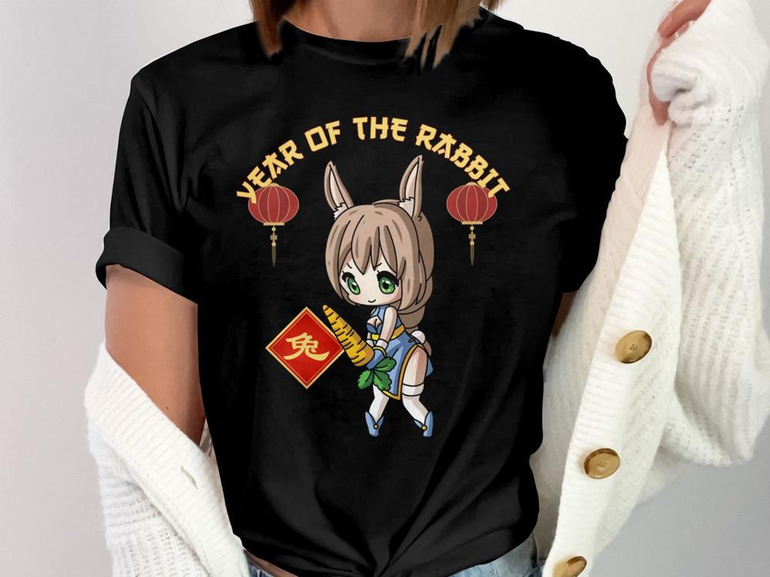 Year of the Rabbit T-Shirt Cute Chinese Zodiac Design, Lunar New Year Rabbit Tee, Chinese New Year, Rabbit Zodiac Shirt XL