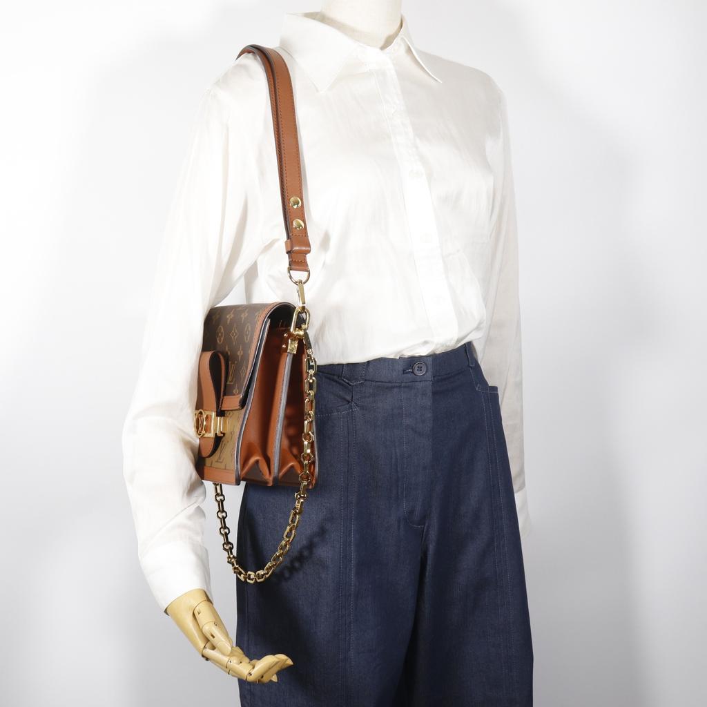 Louis Vuitton Dauphine MM Shoulder Bag M45958 Monogram Reverse Brown Monogram Canvas Women Used