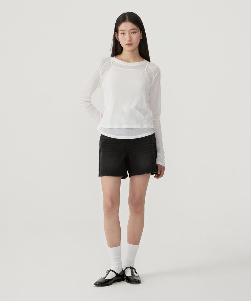 COVERNAT WOMAN Sheer Layered Long Sleeve White