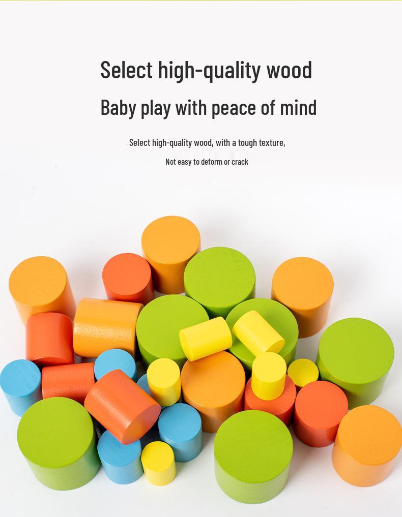 3D Geometric Shape Recognition Blocks for Elementary Math: Cylinder, Cone, Cuboid Wooden Toy Set for Early Education.